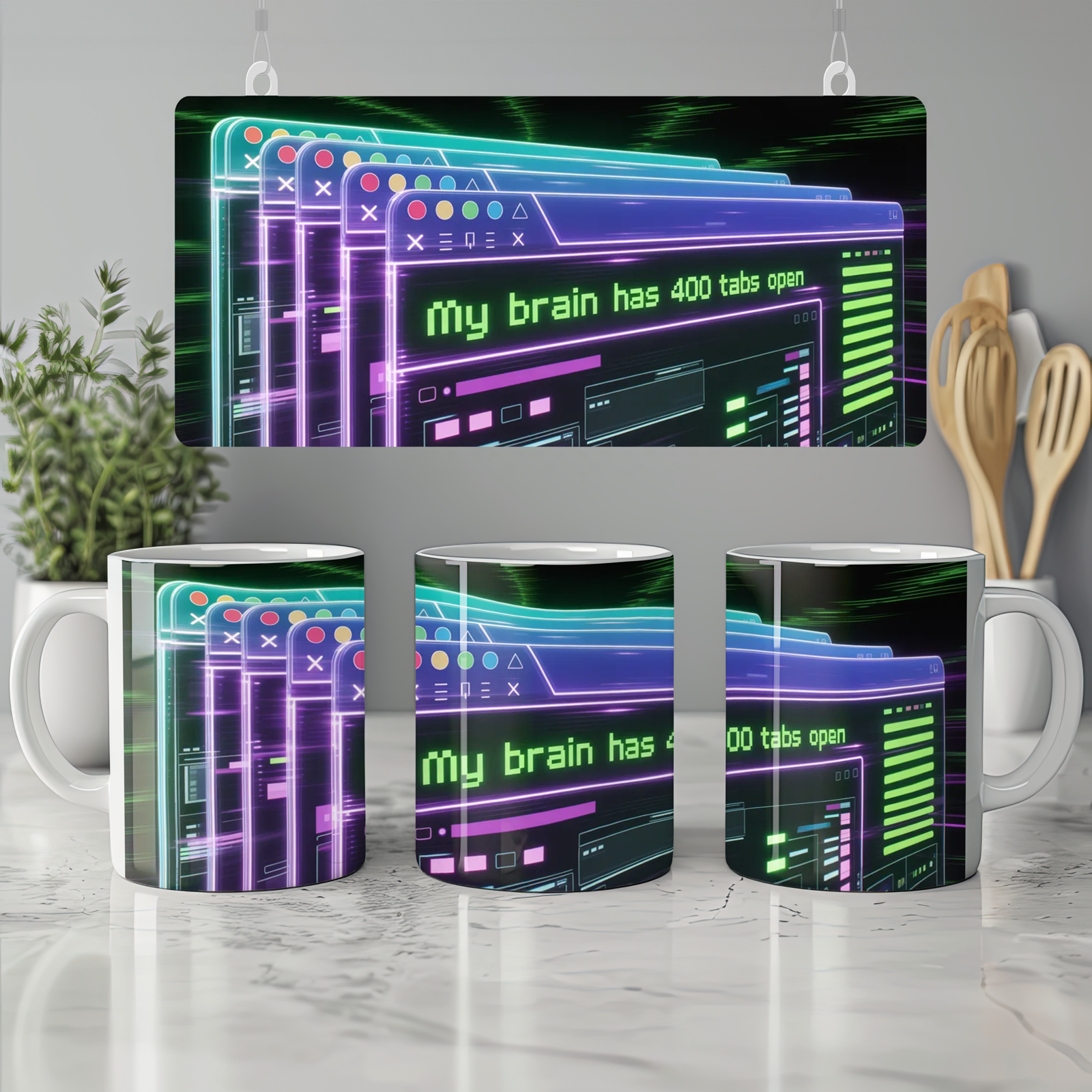My Brain Has 400 Tabs Open Mug | Funny Office Gift | Cyberpunk Tech Humour Mug | Colleague Birthday Present