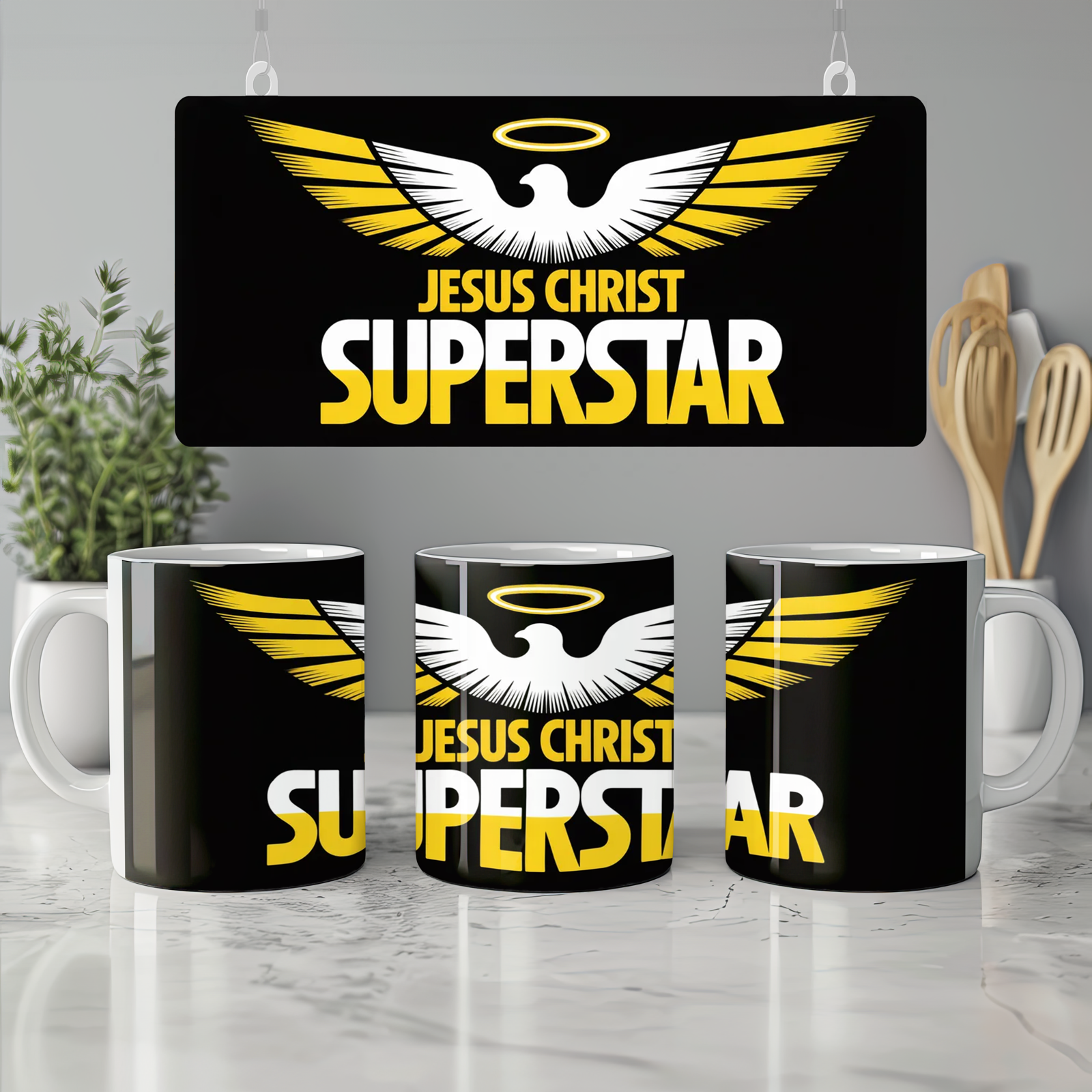 Jesus Christ Superstar Mug | 70s Rock Opera Gift | Musical Theatre Present for Him and Her | Superstar Dove Design