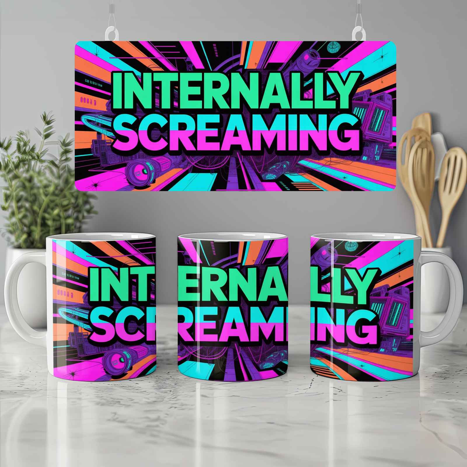 Internally Screaming Mug | Cyberpunk Office Gift | Funny Colleague Leaving Present | Rude Workplace Mug