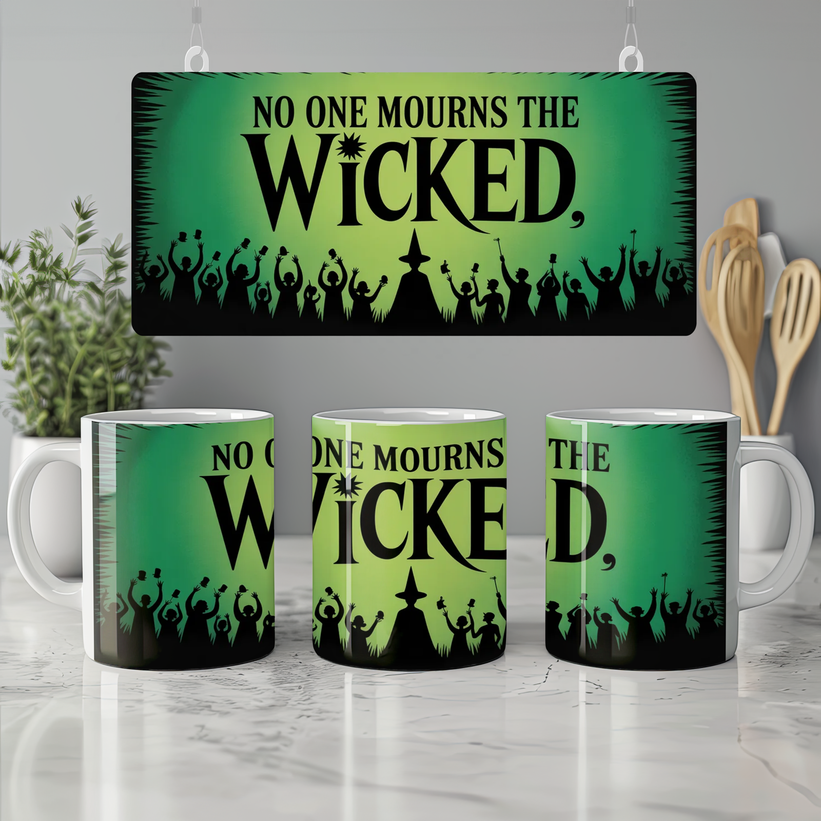 Wicked Mug | No One Mourns the Wicked Song Quote | Musical Theatre Gift | Elphaba Silhouette Present for Theatre Lovers