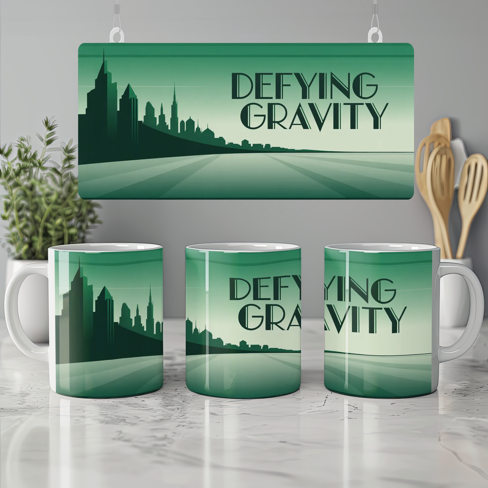 Wicked Mug | Defying Gravity Quote | Musical Theatre Gift | Emerald City Art Deco Mug | Theatre Lover Present
