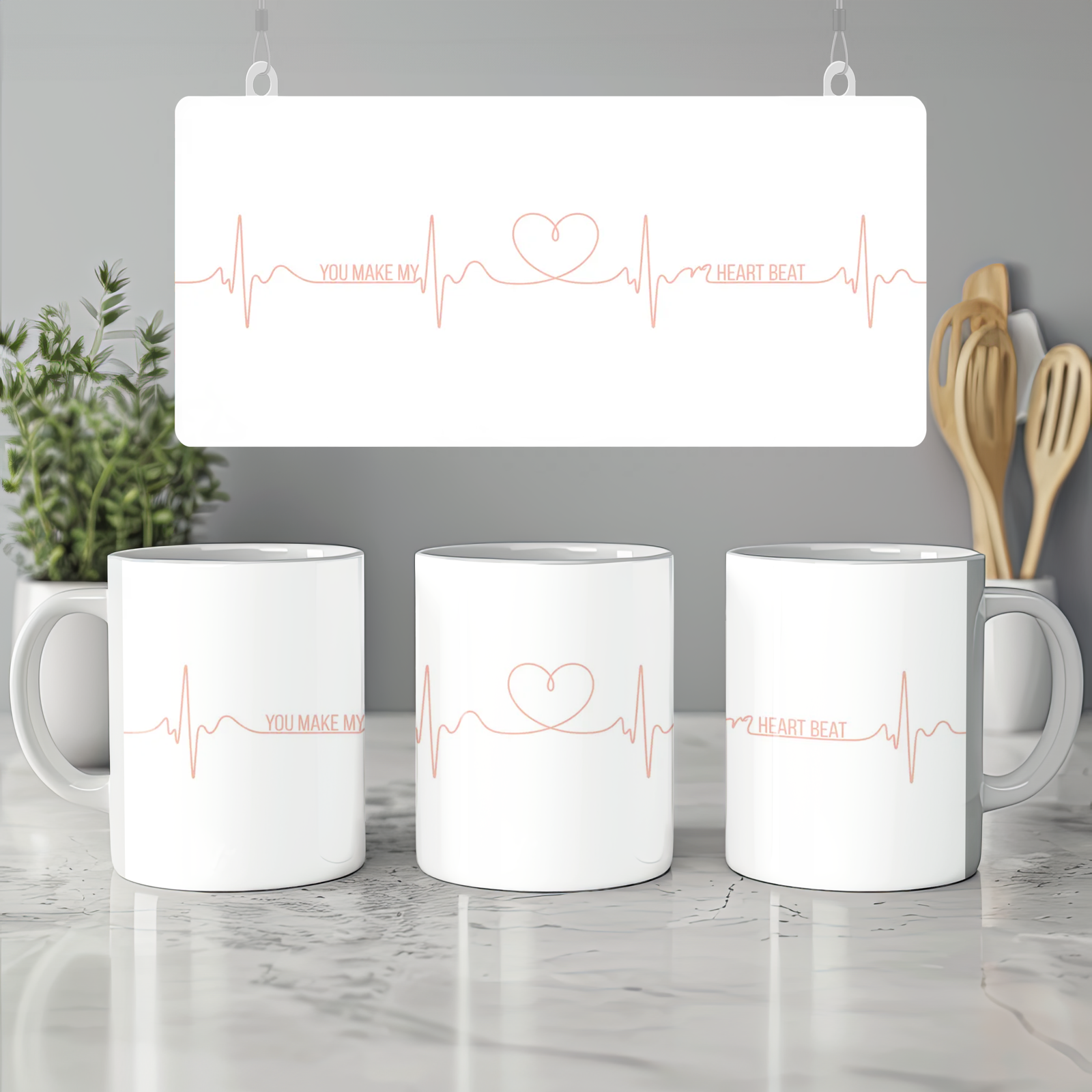Valentine's Day Mug | You Make My Heart Beat | Romantic Anniversary Gift | Heartbeat Line Mug for Husband or Wife