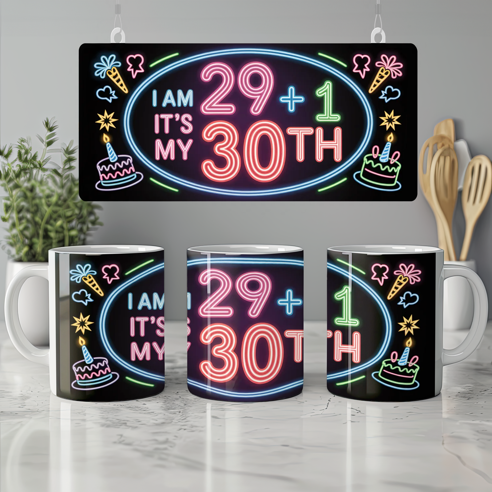30th Birthday Mug | Funny 29 + 1 Neon Design | Turning 30 Gift for Her and Him | Best Friend Birthday Present