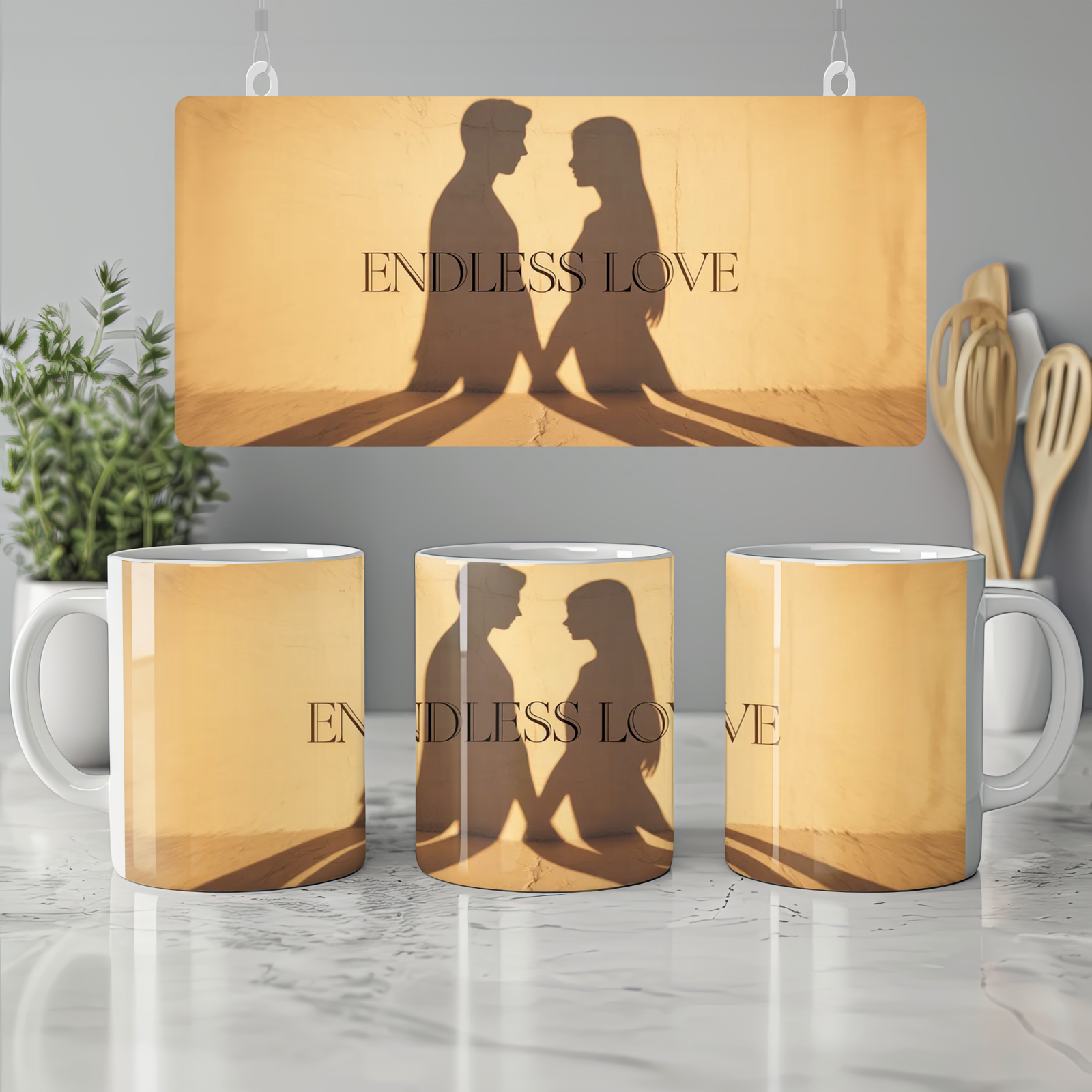 Endless Love Mug | Romantic Anniversary Gift | Valentines Day Present for Husband or Wife | Couples Sunset Shadow Mug
