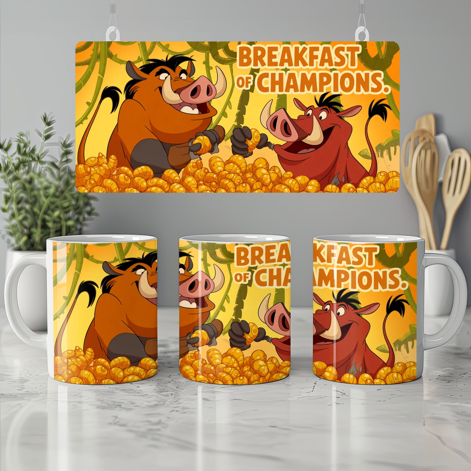 Lion King Mug | 'Breakfast of Champions' Timon & Pumbaa | Musical Theatre Gift | Best Friend Birthday Present