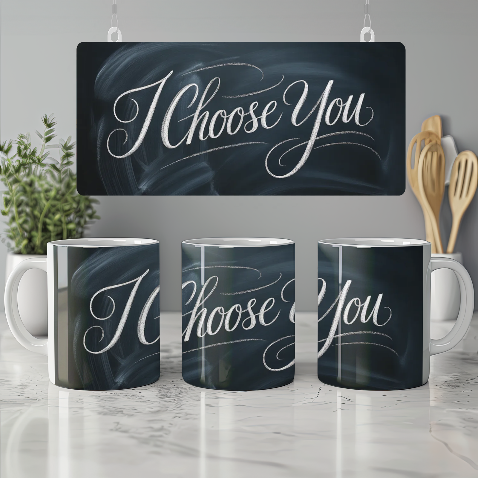 I Choose You Mug | Romantic Anniversary Gift | Valentine's Day Present for Husband or Wife | Chalkboard Style Couple Mug