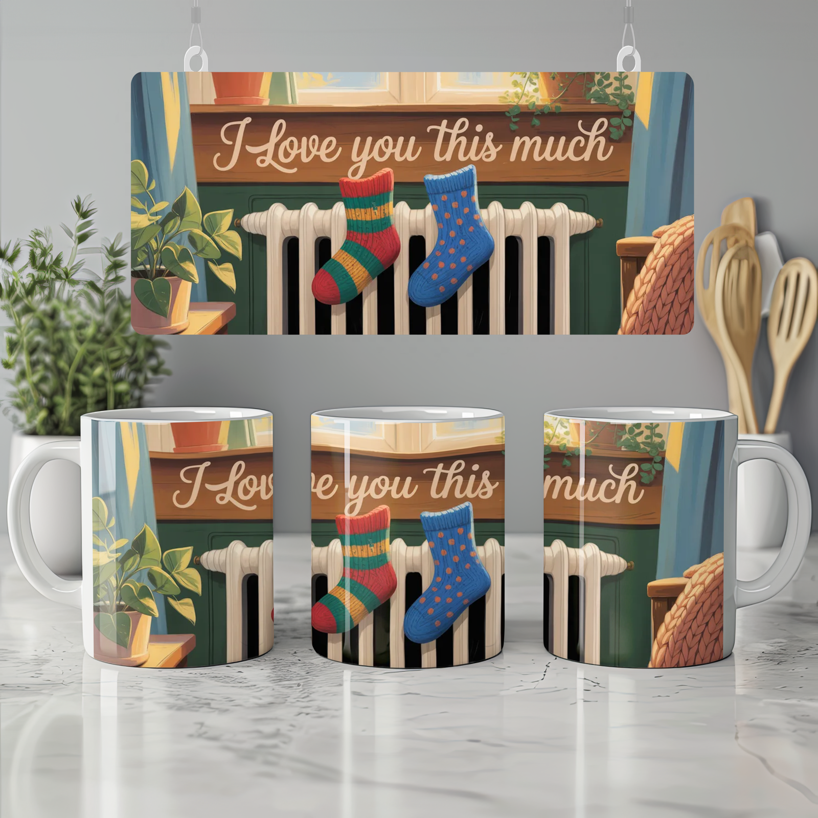 I Love You This Much Mug | Romantic Valentine's Gift | Cosy Anniversary Present for Couples | Cute Hand-Drawn Tea Cup