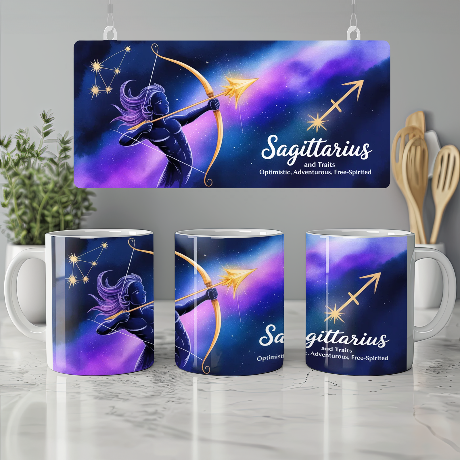Sagittarius Mug | Zodiac Star Sign Gift | Watercolour Archer Constellation Mug | Astrology Birthday Present for Her or Him