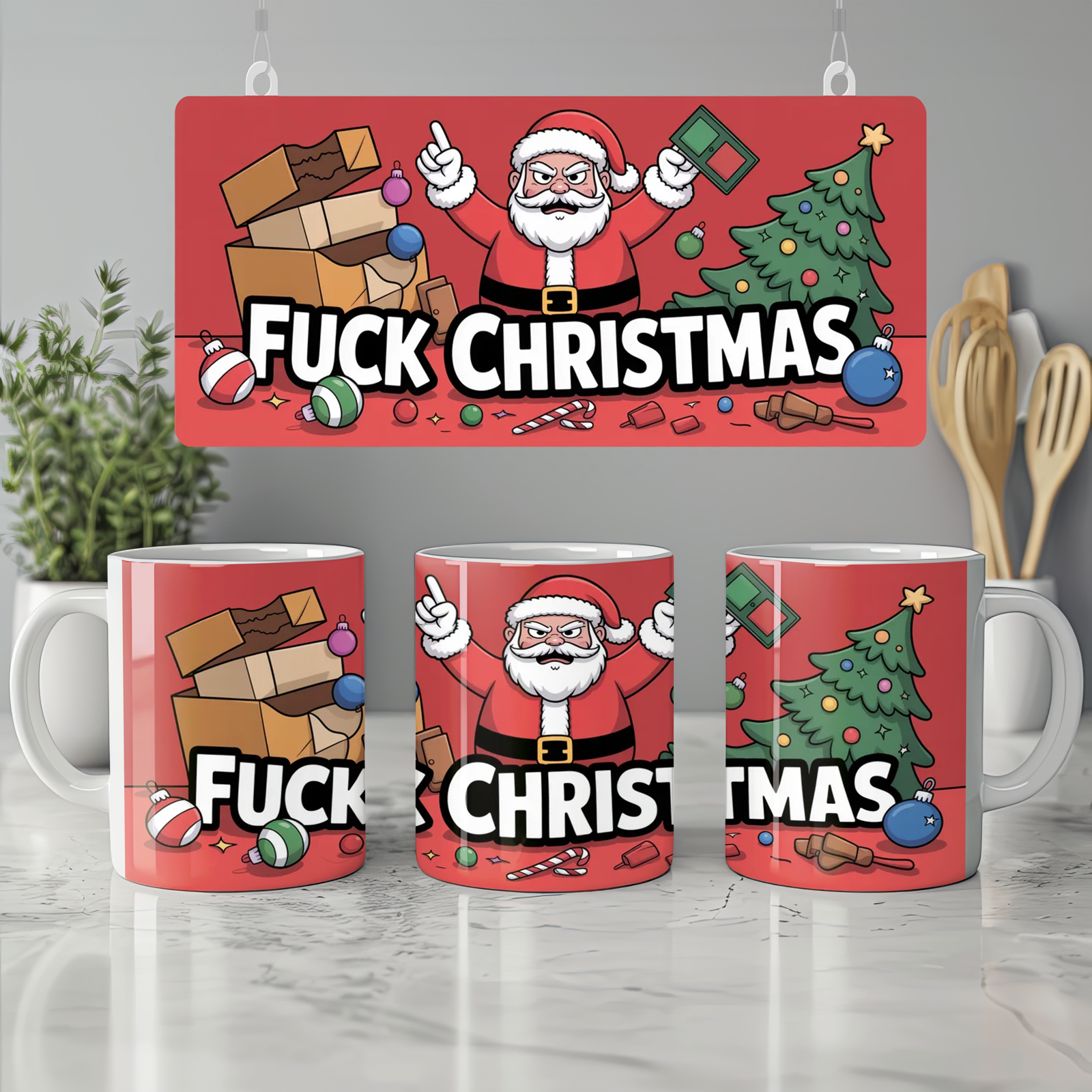 Fuck Christmas Mug | Funny Rude Christmas Gift for Him | Grumpy Santa Anti Festive Mug | Best Friend Secret Santa Present