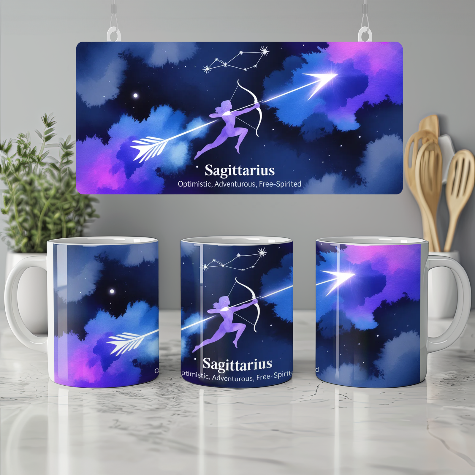 Sagittarius Mug | Zodiac Sign Gift | Astrology Birthday Present | Celestial Archer Watercolour Mug for Her and Him