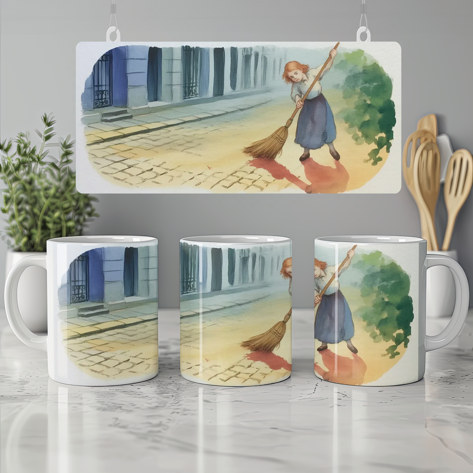 Les Miserables Mug | Cosette Sweeping Paris Street Illustration | Musical Theatre Gift | West End Show Present