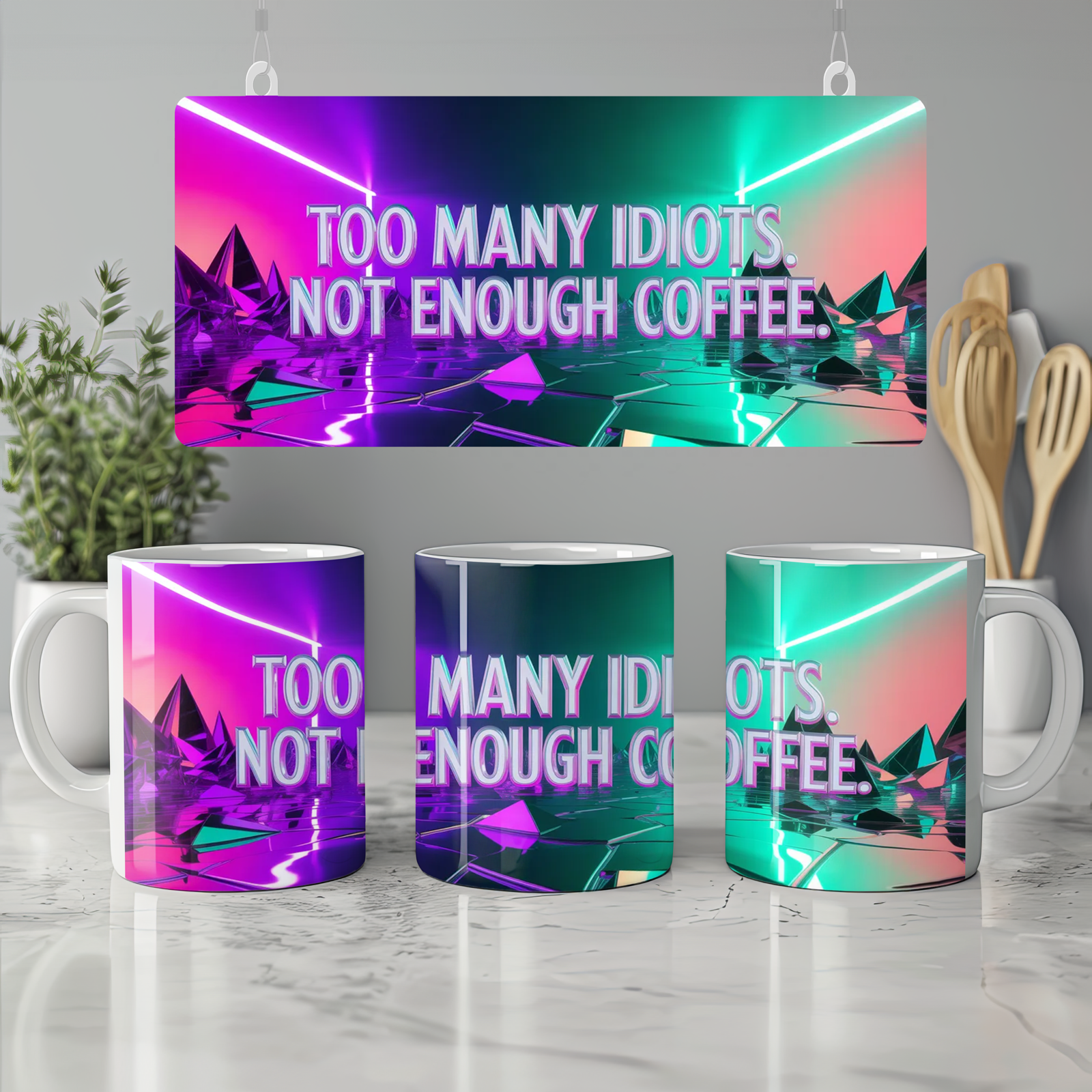 Funny Coffee Mug | 'Too Many Idiots' Rude Office Gift | Colleague Birthday Present | Sarcastic Work Mug