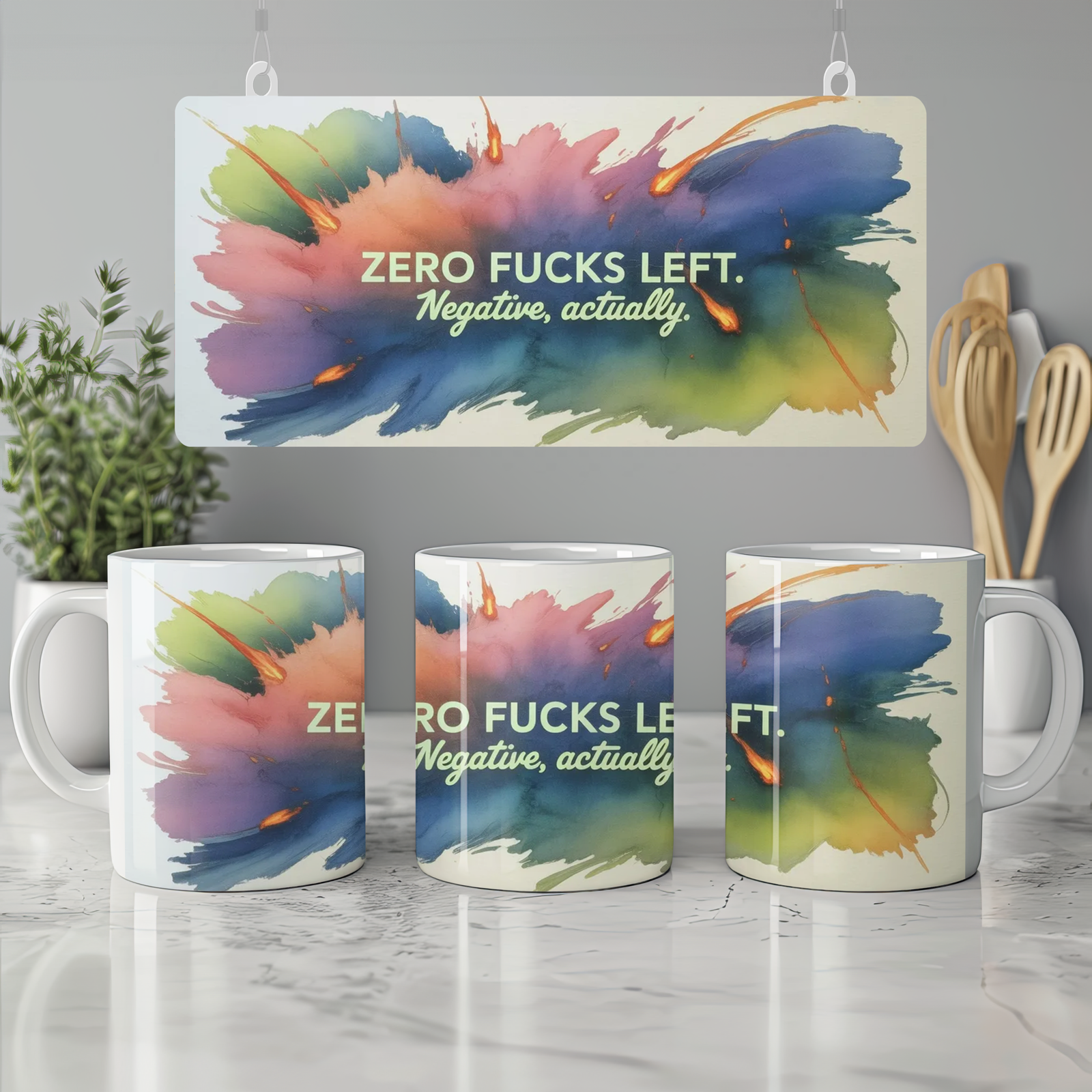 Zero Fucks Left Mug | Funny Rude Office Coffee Cup | Leaving Gift for Colleague or Best Friend | Chaotic Neon Design