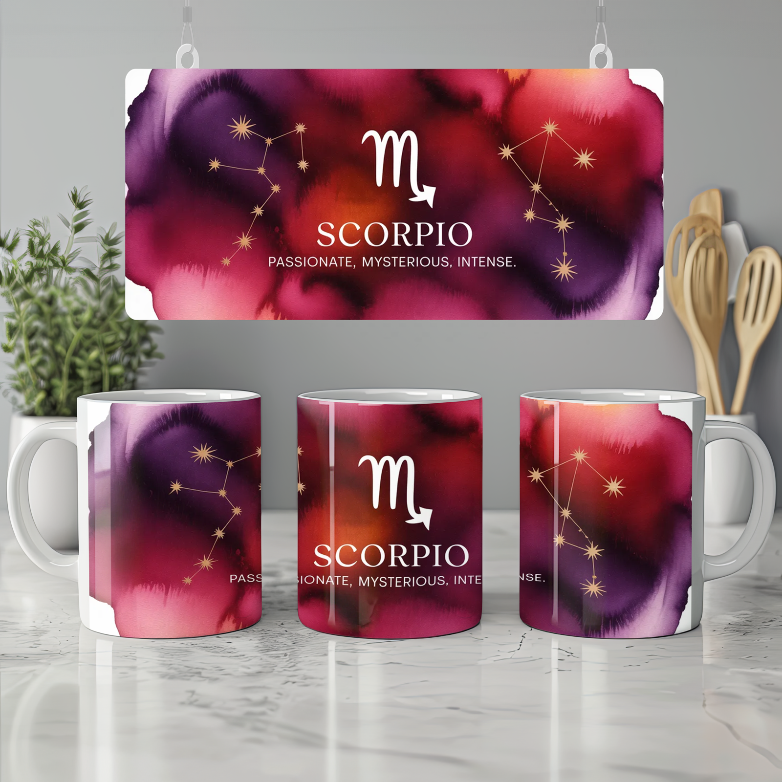 Scorpio Zodiac Mug | Celestial Astrology Gift | Birthday Present for Her or Him | Watercolor Constellation Mug