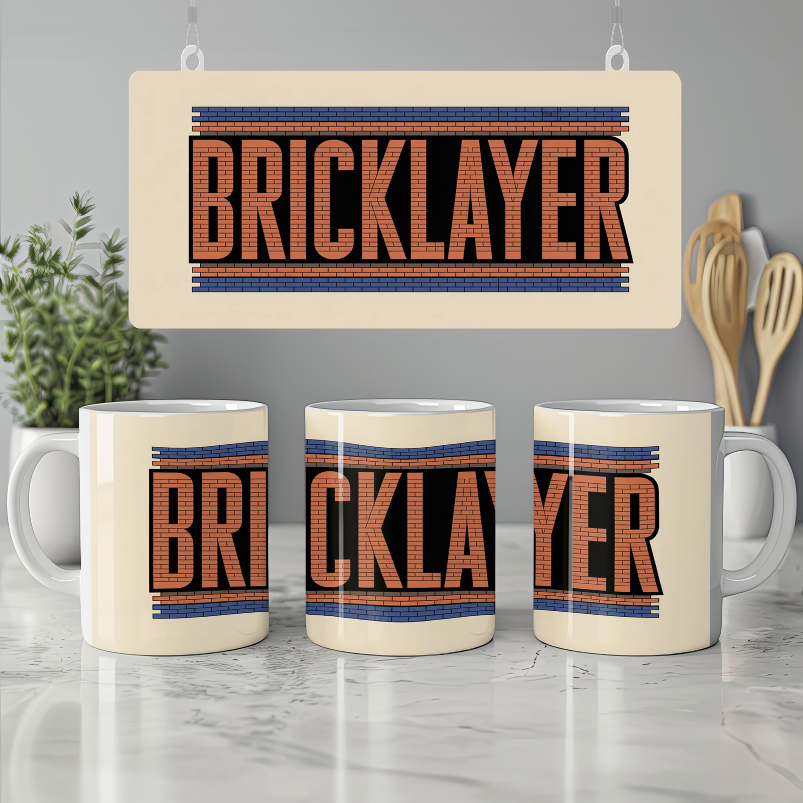 Bricklayer Mug | Builder Gift | Funny Masonry Brick Design | Father's Day Gift for Dad