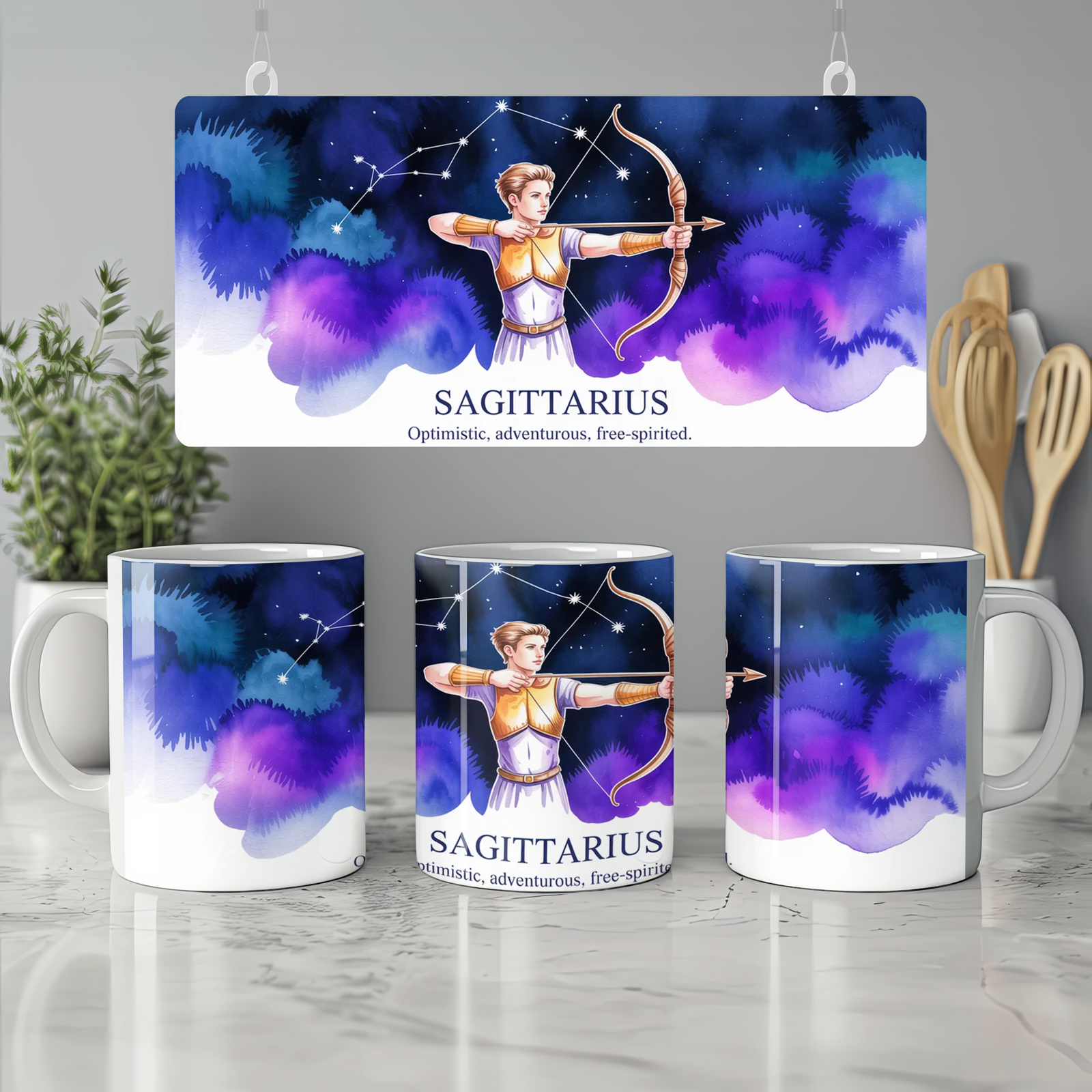 Sagittarius Mug | Zodiac Archer Astrology Gift | Birthday Present for Best Friend | Watercolor Constellation Mug