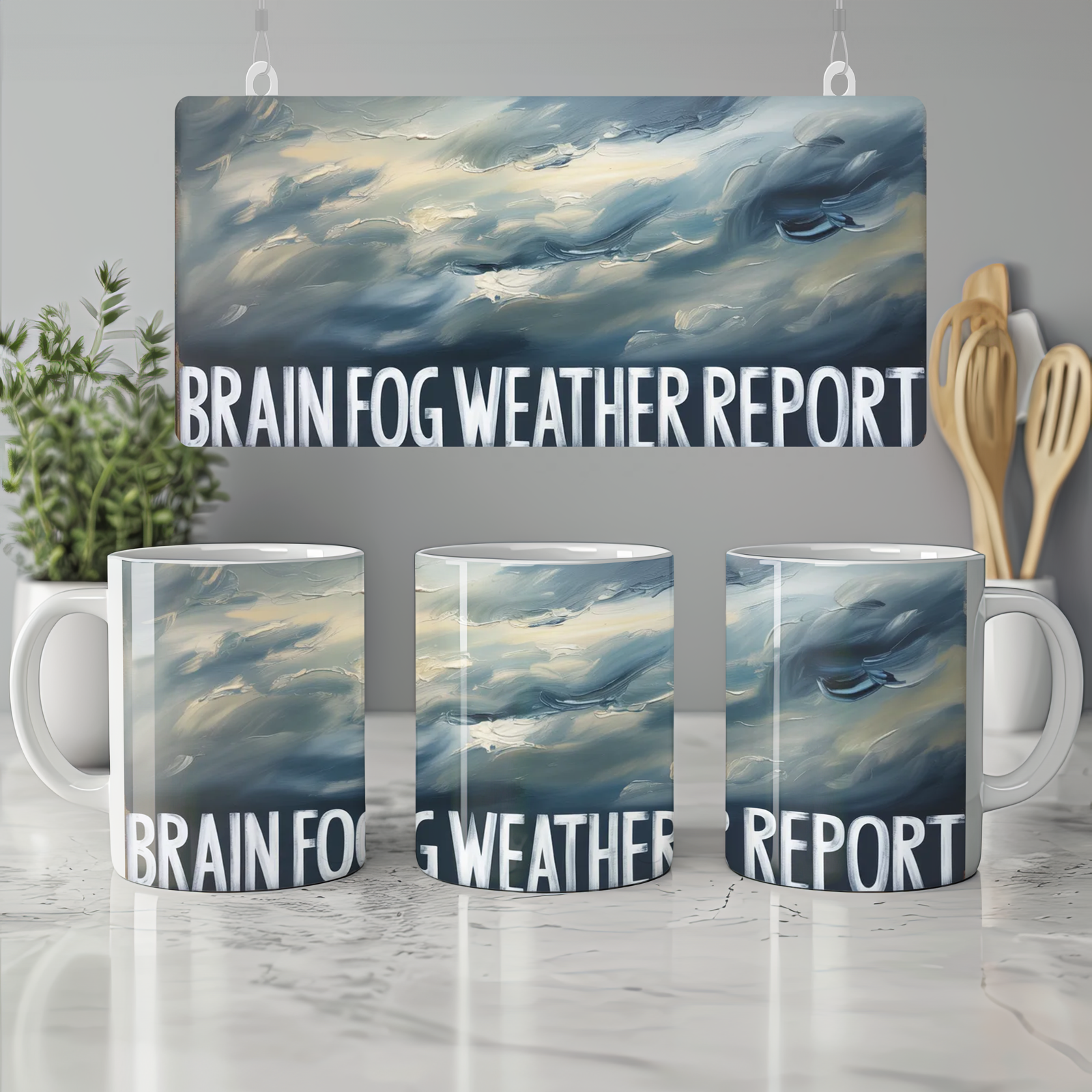 Brain Fog Mug | Weather Report Stormy Clouds | Mental Health Gift | Funny Colleague Present