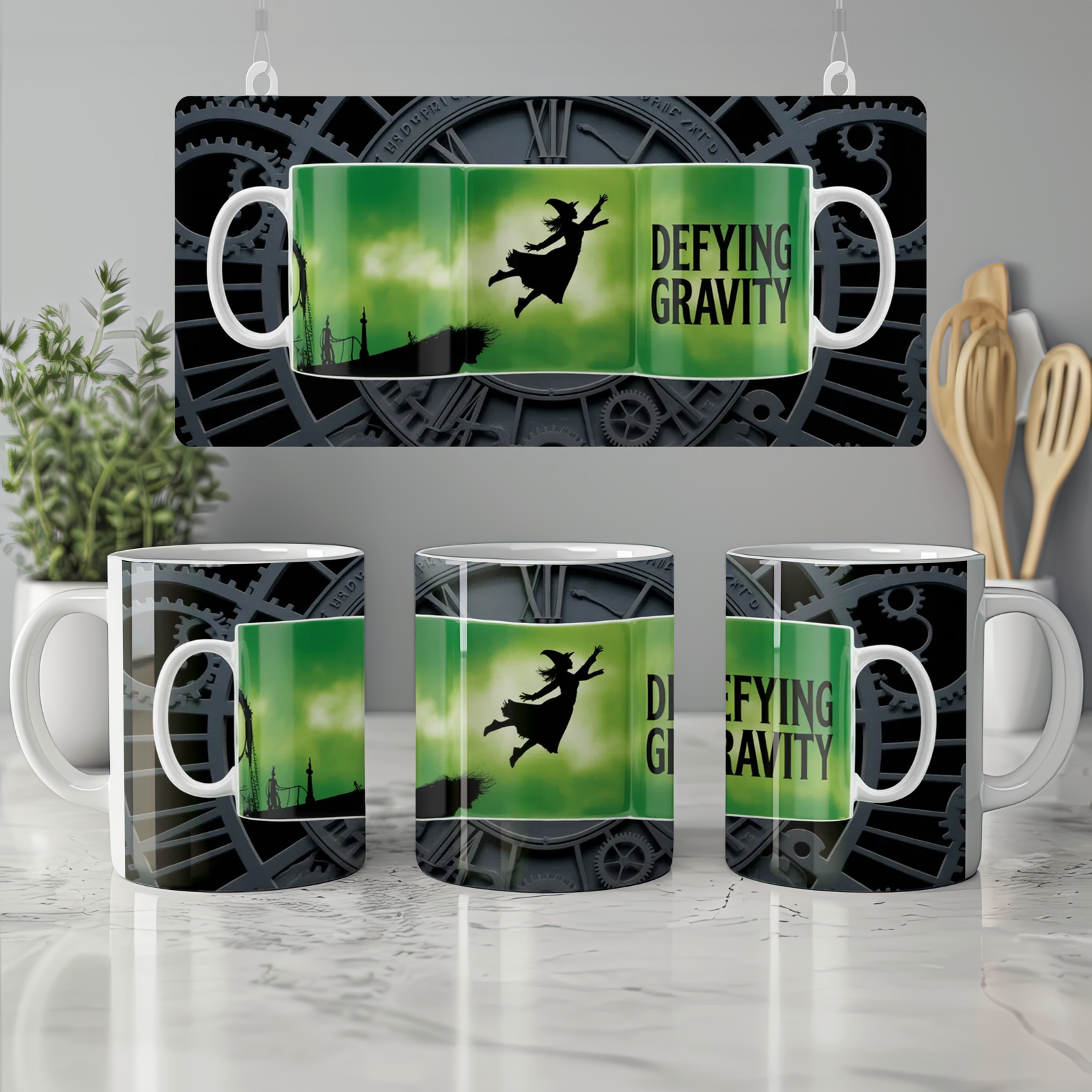 Wicked Defying Gravity Mug | Musical Theatre Gift | Emerald Clockwork Design | Present for Theatre Lovers
