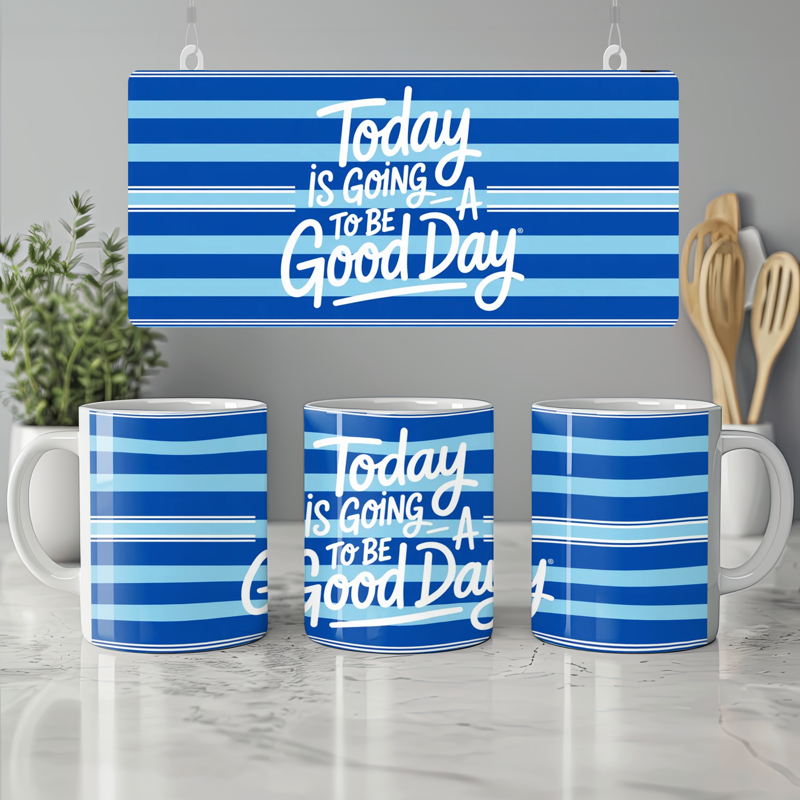 Dear Evan Hansen Mug | "Today Is Going To Be A Good Day" Quote | Musical Theatre Gift | Blue Polo Stripe Design