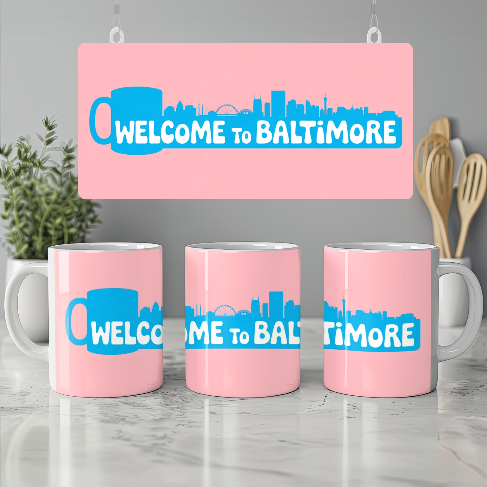 Hairspray Mug | 'Welcome To Baltimore' Quote | Musical Theatre Gift | Retro 1960s Skyline Present