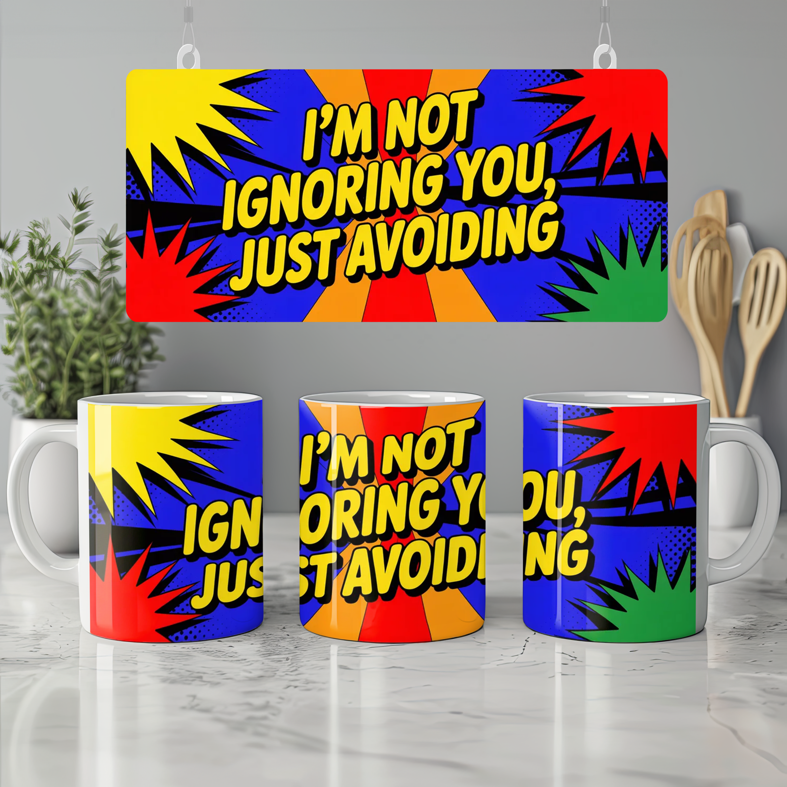 Sassy Quote Mug | I'm Not Ignoring You Just Avoiding | Funny Pop Art Coffee Cup | Birthday Gift for Best Friend