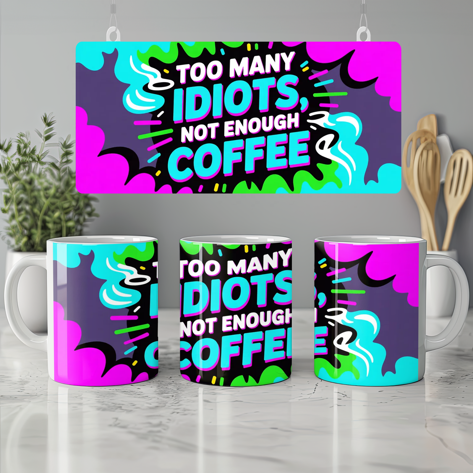 Funny Coffee Mug | Too Many Idiots Not Enough Coffee | Rude Office Gift | Colleague Leaving Present
