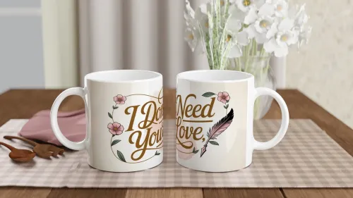 I Don't Need Your Love Floral Script Mug