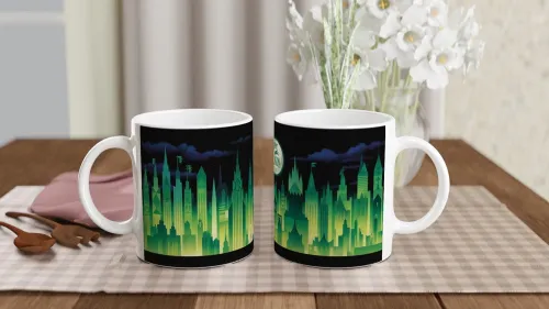 Time Dragon Clock Emerald City Skyline Mug