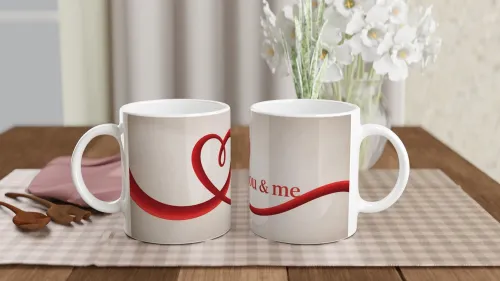 You & Me Red Heart Ribbon Romantic Mug