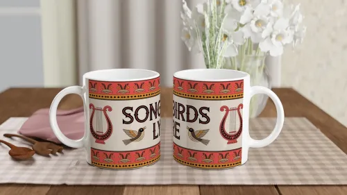 Songbirds Lyre Folk Art Decorative Mug
