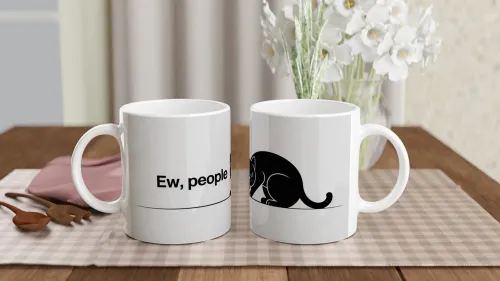 Ew People Grumpy Black Cat Mug - Introvert Fun…