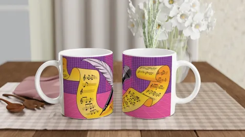 Songwriting Quill and Microphone Music Mug