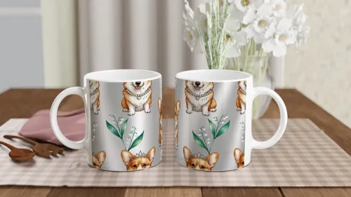 Royal Corgi with Tiara and Pearls Pattern Mug