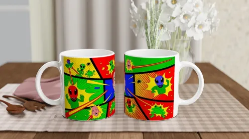 Pop Art Comic Book Aliens and Frogs Retro Pane…