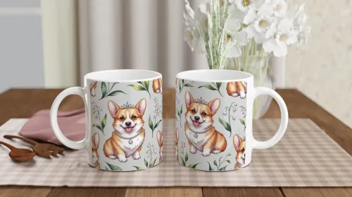 Royal Corgi Princess Floral Pattern Mug