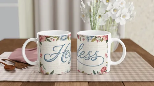 Helpless Floral Script Mug