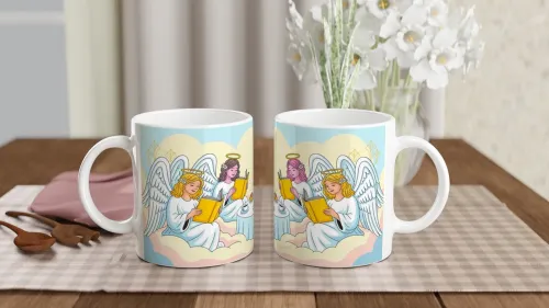 Angels Reading Books at Tea Party in the Clouds