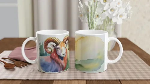 Watercolor Ram with Curled Horns Art Mug
