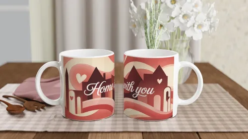 Home Is With You – Romantic Hearts & Houses Mug