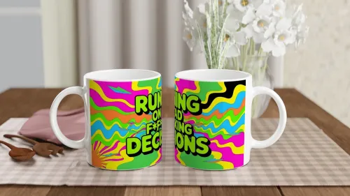 Running On Bad Decisions Funny Psychedelic Mug