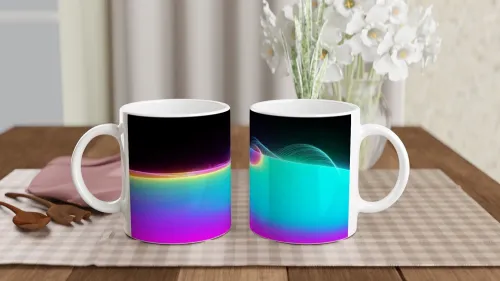 Neon Rainbow Light Waves Abstract Mug