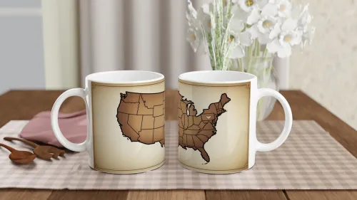 Vintage USA Map with Heart - Sepia Tone Americ…