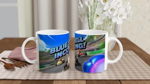 Blue Shell Incoming Kart Racing Mug
