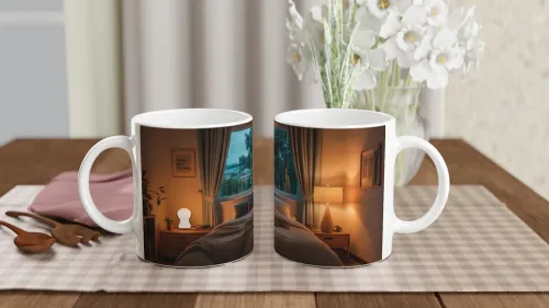 Tired But Trying - Cozy Rainy Bedroom Mug