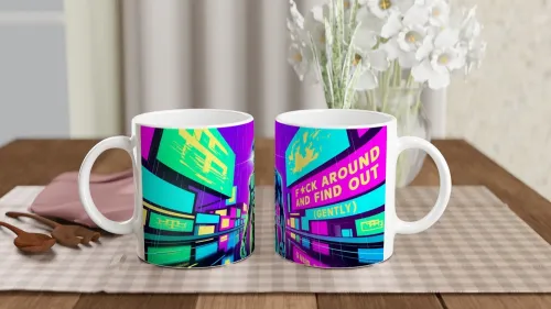 F*ck Around And Find Out (Gently) - Cyberpunk Neon Mug