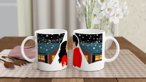 Romantic Winter Couple Snow Scene Mug