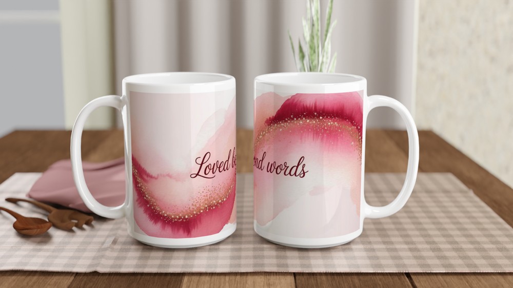 Loved Beyond Words Mug | Romantic Valentine's Gift | Pink Watercolor Anniversary Present for Her | Mother's Day Mug for Mum — view 2