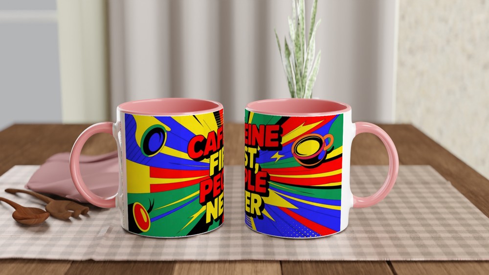Coffee Lover Mug | Caffeine First People Never Pop Art | Funny Office Gift for Colleague | Birthday Present for Best Friend — view 6