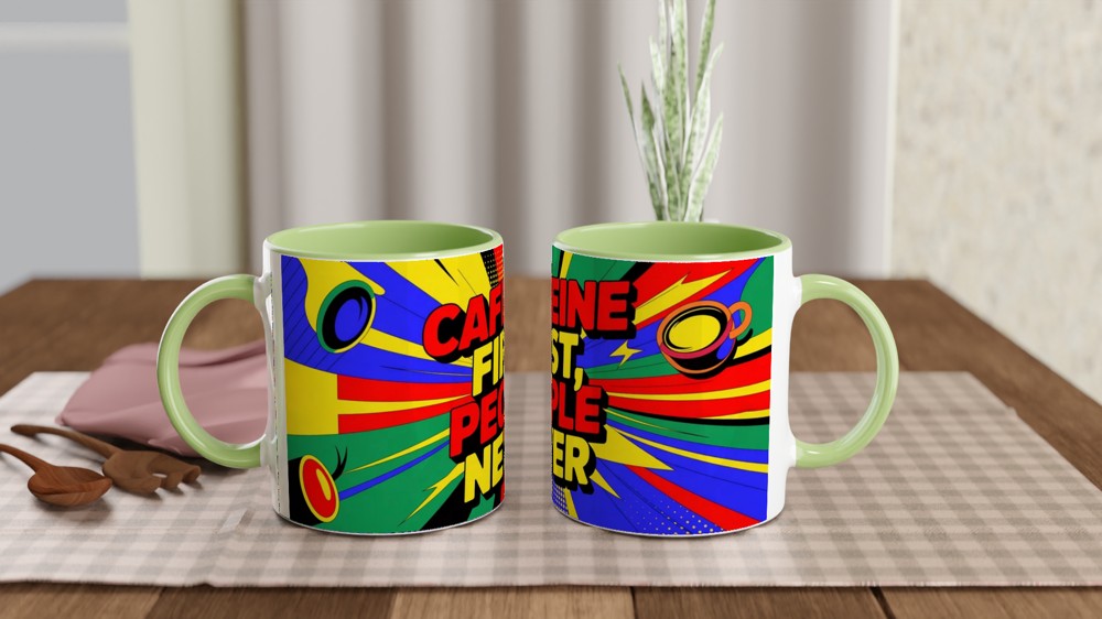 Coffee Lover Mug | Caffeine First People Never Pop Art | Funny Office Gift for Colleague | Birthday Present for Best Friend — view 5