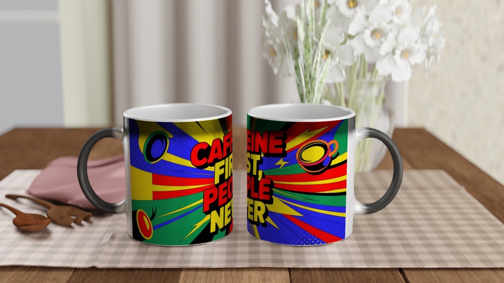Coffee Lover Mug | Caffeine First People Never Pop Art | Funny Office Gift for Colleague | Birthday Present for Best Friend — view 3